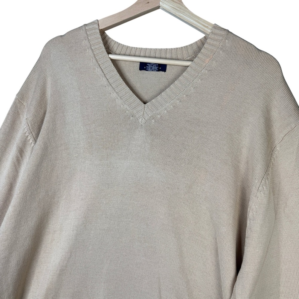 Brooks Brothers 346 Mens XL Beige 100% Cotton V-Neck Long Sleeve Sweater